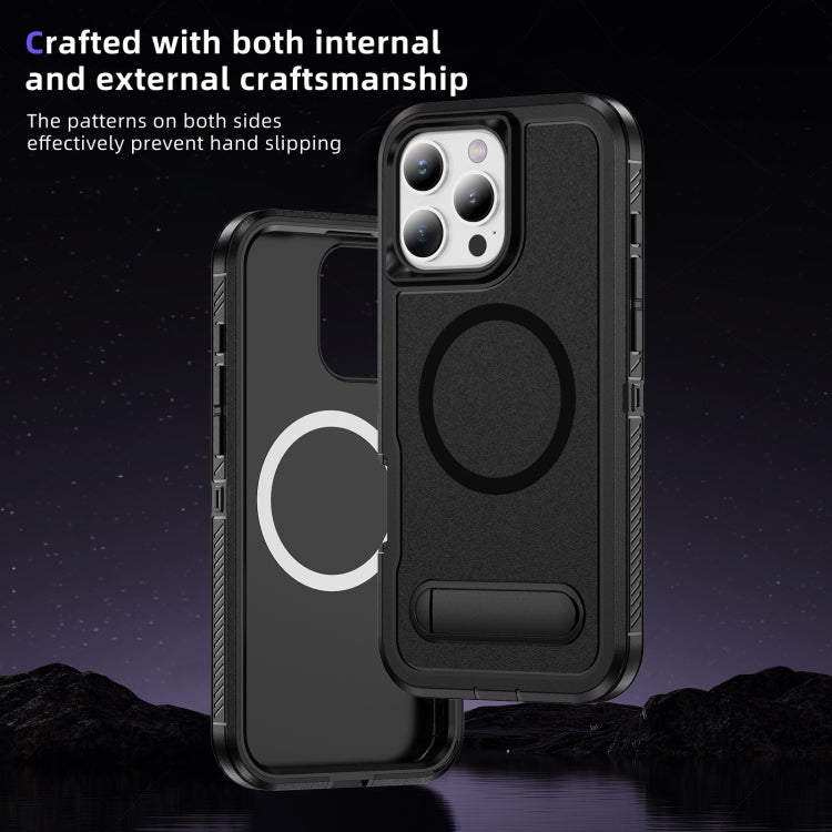 For iPhone 16 Pro Guard MagSafe Holder Matte PC Hybrid TPU Phone Case(Black) - iPhone 16 Pro Cases by buy2fix | Online Shopping UK | buy2fix