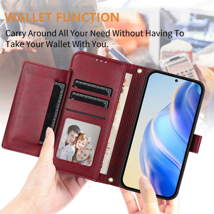 For iPhone 16 Pro Multi-Card Slots Zipper Wallet Leather Phone Case(Dark Red) - iPhone 16 Pro Cases by buy2fix | Online Shopping UK | buy2fix