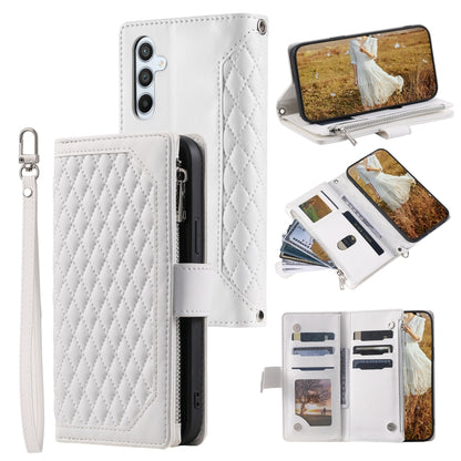 For Samsung Galaxy S25+ 5G Grid Texture Zipper Leather Phone Case with Lanyard(White) - Galaxy S25+ 5G Cases by buy2fix | Online Shopping UK | buy2fix