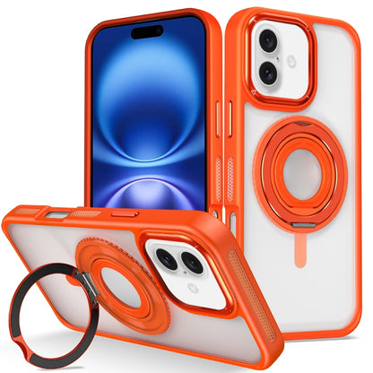 For iPhone 16 Plus Skin Feel Transparent 360 Degree Rotating Silicone Ring Holder Phone Case(Orange) - iPhone 16 Plus Cases by buy2fix | Online Shopping UK | buy2fix