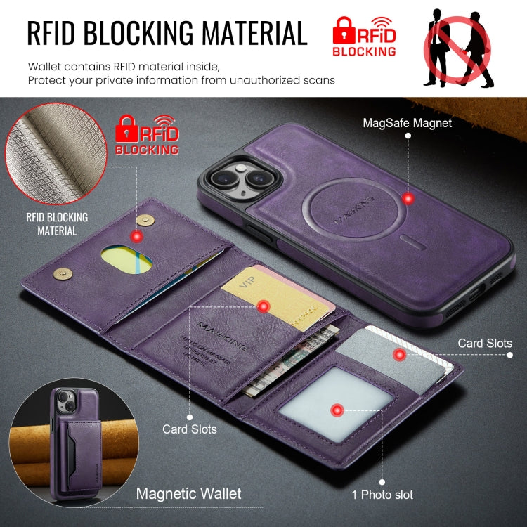 For iPhone 13 DG.MING MAGKING-K2 Series MagSafe RFID Card Bag Detachable Phone Case(Purple) - iPhone 13 Cases by DG.MING | Online Shopping UK | buy2fix