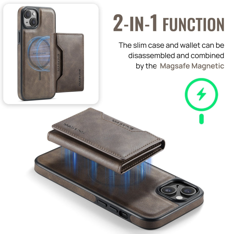 For iPhone 14 Plus DG.MING MAGKING-K2 Series MagSafe RFID Card Bag Detachable Phone Case(Coffee) - iPhone 14 Plus Cases by DG.MING | Online Shopping UK | buy2fix