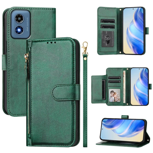 For Motorola Moto G Play 4G 2024 Global Multi-Card Slots Zipper Wallet Leather Phone Case(Green) - Motorola Cases by buy2fix | Online Shopping UK | buy2fix