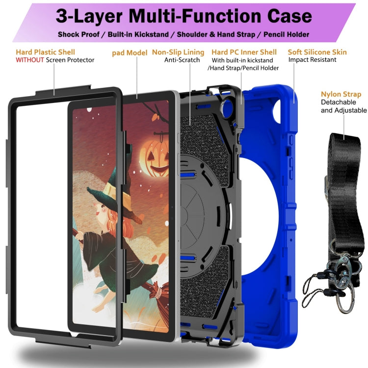 For Samsung Galaxy Tab A9+ Bat Hand Grip Turntable Stand Tablet Case(Blue Black) - Galaxy Tab A9+ by buy2fix | Online Shopping UK | buy2fix