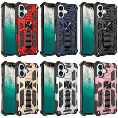 For iPhone 16 Armor Shockproof TPU Hybrid PC Magnetic Phone Case with Holder(Black) - iPhone 16 Cases by buy2fix | Online Shopping UK | buy2fix