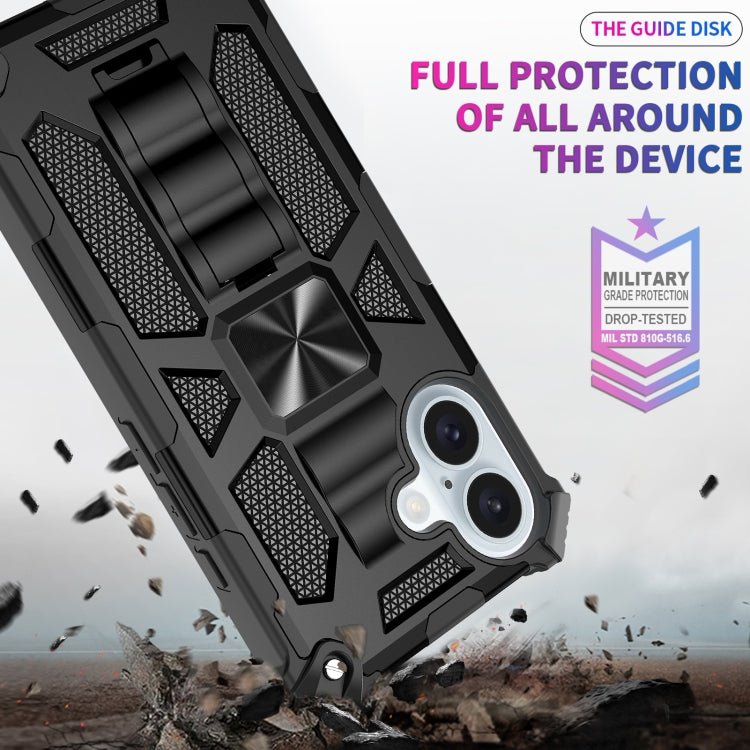 For iPhone 16 Armor Shockproof TPU Hybrid PC Magnetic Phone Case with Holder(Black) - iPhone 16 Cases by buy2fix | Online Shopping UK | buy2fix