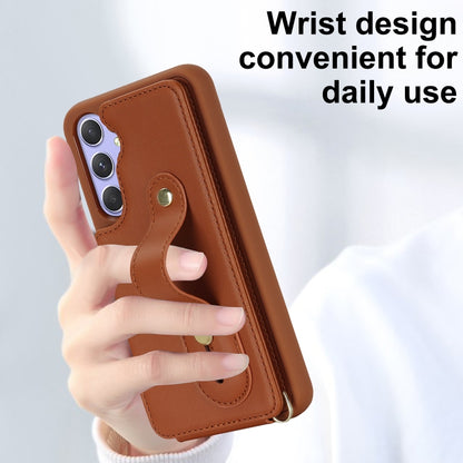 For Samsung Galaxy S25+ 5G Wristband Vertical Flip Wallet Back Cover Phone Case with Long Lanyard(Brown) - Galaxy S25+ 5G Cases by buy2fix | Online Shopping UK | buy2fix