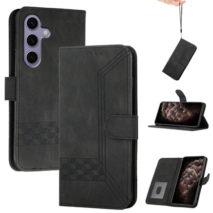 For Samsung Galaxy S25 5G Cubic Skin Feel Flip Leather Phone Case(Black) - Galaxy S25 5G Cases by buy2fix | Online Shopping UK | buy2fix