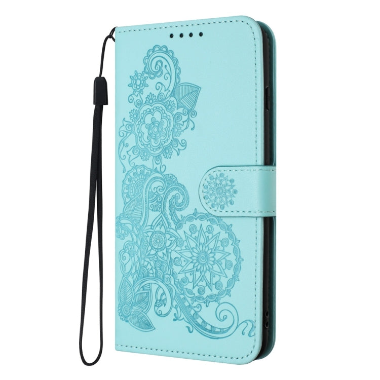 For Samsung Galaxy S25 5G Datura Flower Embossed Flip Leather Phone Case(Light Blue) - Galaxy S25 5G Cases by buy2fix | Online Shopping UK | buy2fix