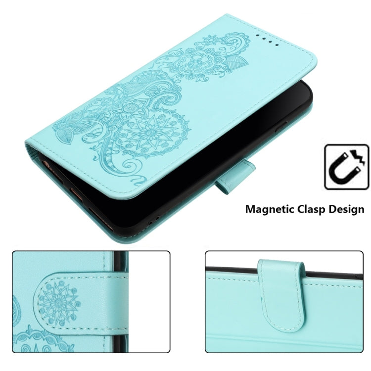 For Samsung Galaxy S25 5G Datura Flower Embossed Flip Leather Phone Case(Light Blue) - Galaxy S25 5G Cases by buy2fix | Online Shopping UK | buy2fix