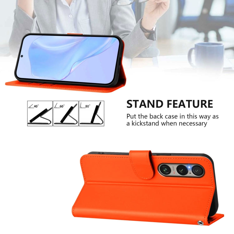 For Sony Xperia 1 VI 2024 Skin Feel Solid Color Leather Phone Case with Lanyard(Orange) - Sony Cases by buy2fix | Online Shopping UK | buy2fix