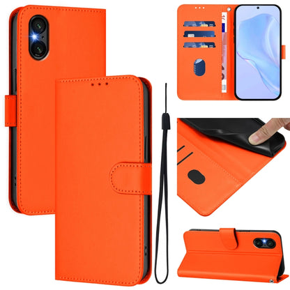 For Sony Xperia 5 VI 2024 Skin Feel Solid Color Leather Phone Case with Lanyard(Orange) - Sony Cases by buy2fix | Online Shopping UK | buy2fix