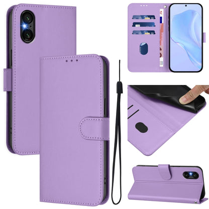 For Sony Xperia 5 VI 2024 Skin Feel Solid Color Leather Phone Case with Lanyard(Lavender Purple) - Sony Cases by buy2fix | Online Shopping UK | buy2fix