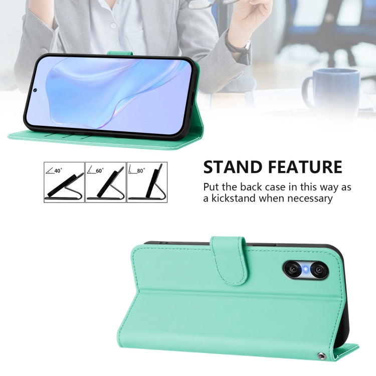 For Sony Xperia 10 VI 2024 Skin Feel Solid Color Leather Phone Case with Lanyard(Mint Green) - Sony Cases by buy2fix | Online Shopping UK | buy2fix