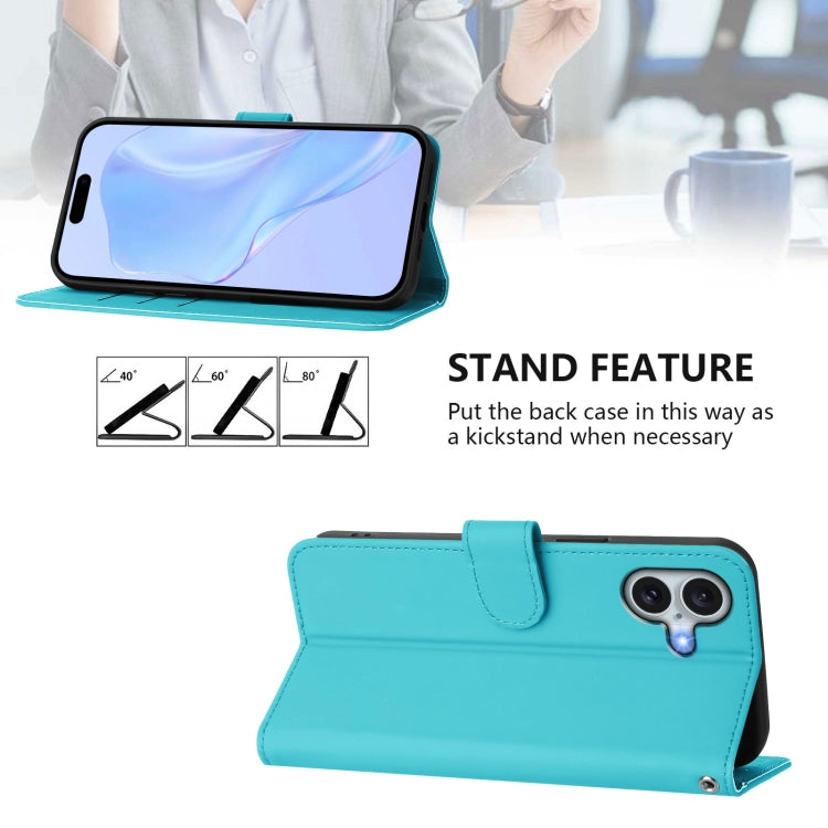 For iPhone 16 Plus Skin Feel Solid Color Leather Phone Case with Lanyard(Lake Blue) - iPhone 16 Plus Cases by buy2fix | Online Shopping UK | buy2fix