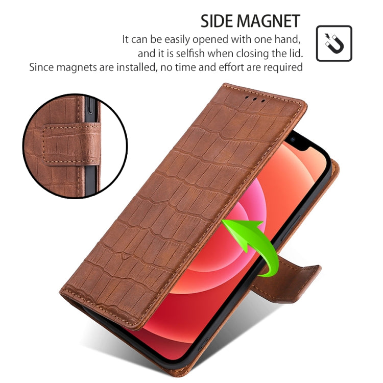 For iPhone 16 Skin Feel Crocodile Magnetic Clasp Leather Phone Case(Brown) - iPhone 16 Cases by buy2fix | Online Shopping UK | buy2fix