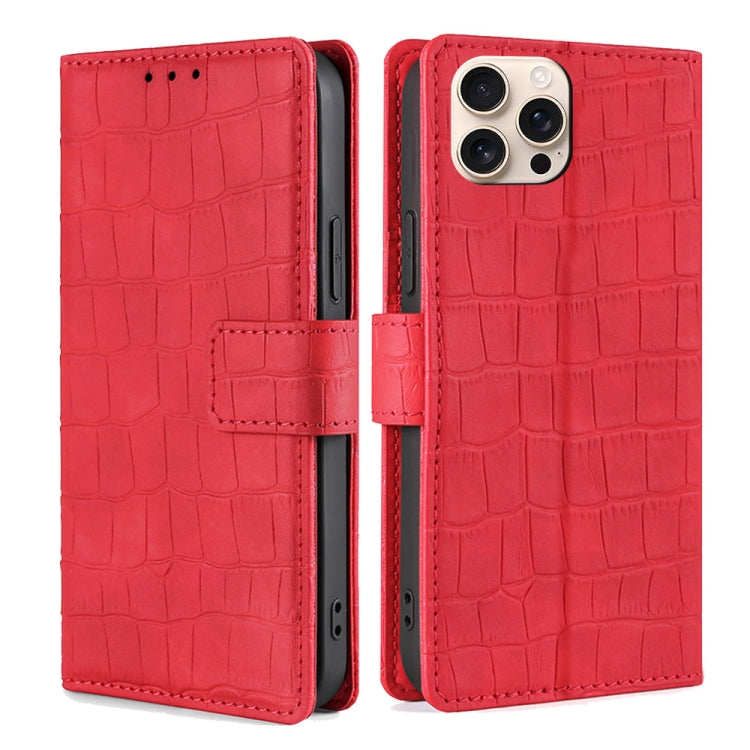 For iPhone 16 Pro Max Skin Feel Crocodile Magnetic Clasp Leather Phone Case(Red) - iPhone 16 Pro Max Cases by buy2fix | Online Shopping UK | buy2fix