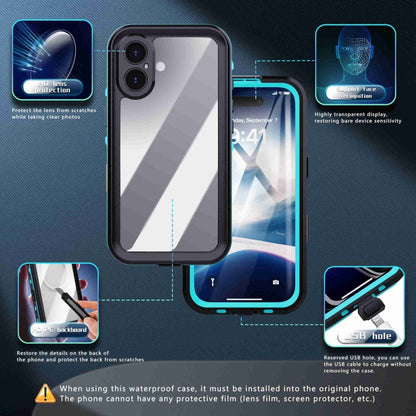 For iPhone 16 RedPepper Transparent Dot IP68 Waterproof Triple-proof Phone Case(Black Blue) - iPhone 16 Cases by RedPepper | Online Shopping UK | buy2fix