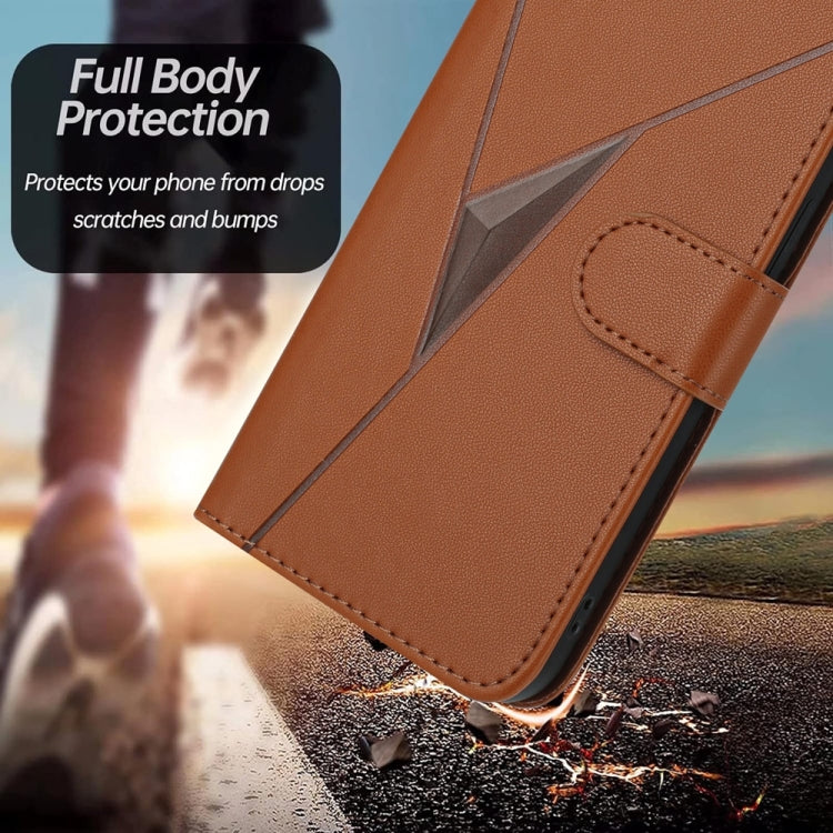 For Samsung Galaxy S25 5G Triangle Pattern Buckle Clasp Leather Phone Case(Brown) - Galaxy S25 5G Cases by buy2fix | Online Shopping UK | buy2fix