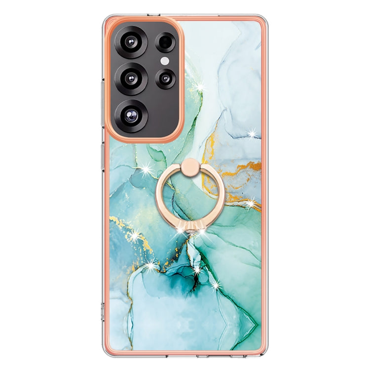 For Samsung Galaxy S25 Ultra 5G Electroplating Marble IMD TPU Phone Case with Ring Holder(Green 003) - Galaxy S25 Ultra 5G Cases by buy2fix | Online Shopping UK | buy2fix