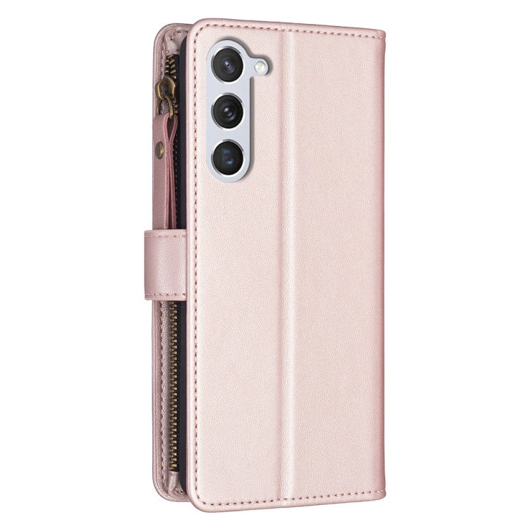 For Samsung Galaxy S25 5G 9 Card Slots Zipper Wallet Leather Flip Phone Case(Rose Gold) - Galaxy S25 5G Cases by buy2fix | Online Shopping UK | buy2fix