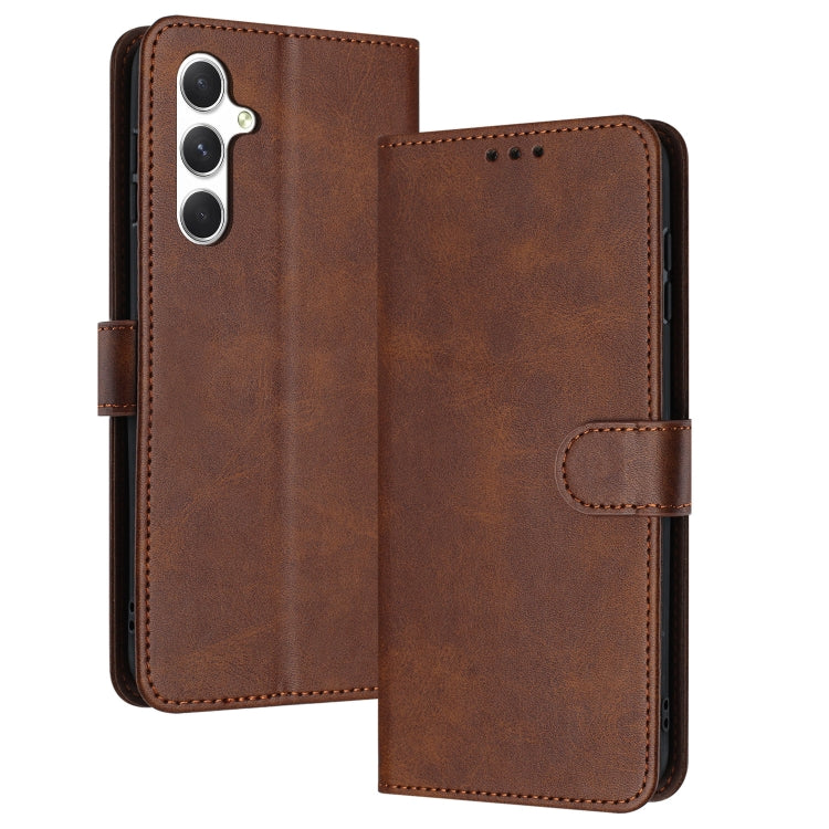 For Samsung Galaxy S25 / S24 5G Solid Calf Texture Flip Leather Phone Case(Brown) - Galaxy S25 5G Cases by buy2fix | Online Shopping UK | buy2fix