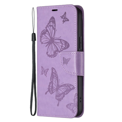 For Samsung Galaxy S25+ 5G Embossing Two Butterflies Pattern Leather Phone Case(Purple) - Galaxy S25+ 5G Cases by buy2fix | Online Shopping UK | buy2fix