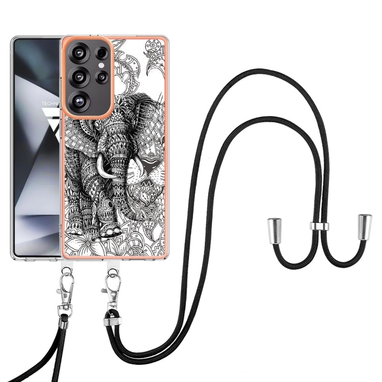 For Samsung Galaxy S25 Ultra 5G Electroplating Dual-side IMD Phone Case with Lanyard(Totem Elephant) - Galaxy S25 Ultra 5G Cases by buy2fix | Online Shopping UK | buy2fix