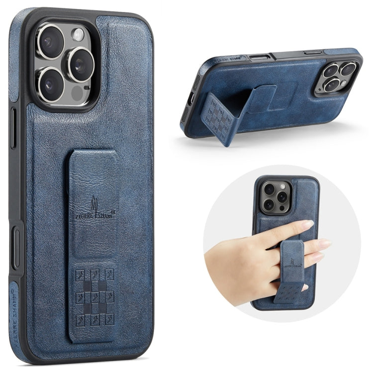 For iPhone 16 Pro Max Fierre Shann Oil Wax Cow Leather Holder Back Phone Case(Blue) - iPhone 16 Pro Max Cases by FIERRE SHANN | Online Shopping UK | buy2fix