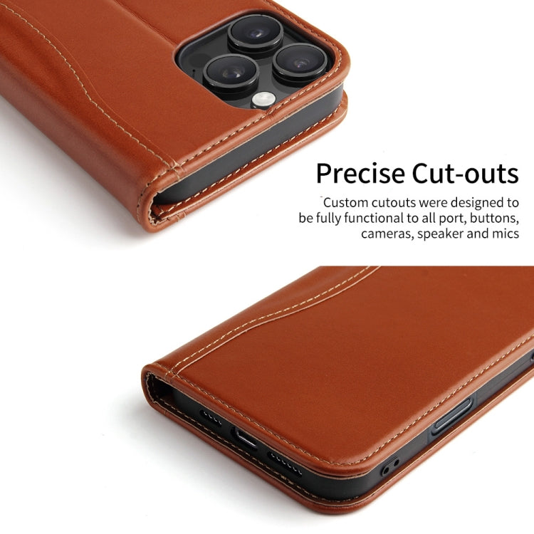 For iPhone 16 Pro Max Fierre Shann Cowhide Leather Flip Leather Phone Case(Brown) - iPhone 16 Pro Max Cases by FIERRE SHANN | Online Shopping UK | buy2fix