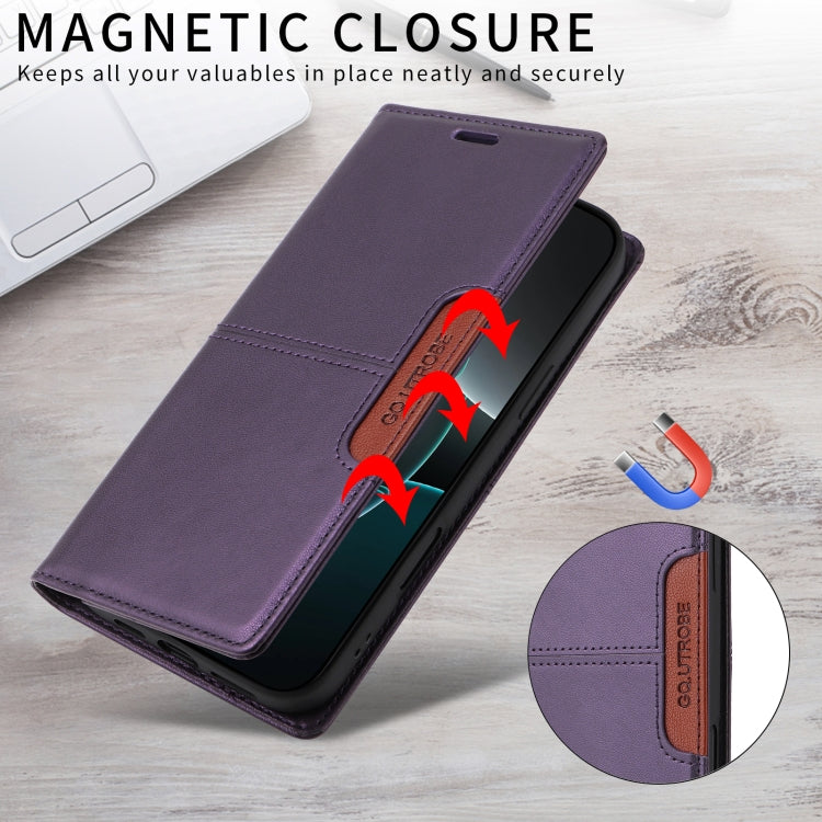 For iPhone 16 Pro GQUTROBE G01 RFID Anti-theft Leather Phone Case(Purple) - iPhone 16 Pro Cases by GQUTROBE | Online Shopping UK | buy2fix