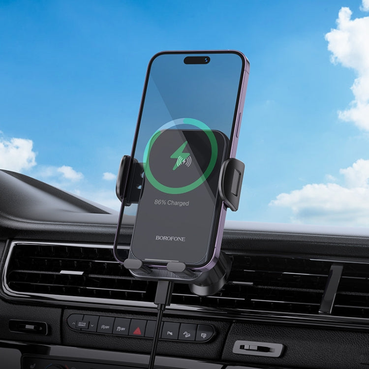 Borofone H220 Leader Car Air Outlet Automatic Induction Wireless Fast Charging Phone Holder(Black Grey) - Wireless Charger Holders by Borofone | Online Shopping UK | buy2fix