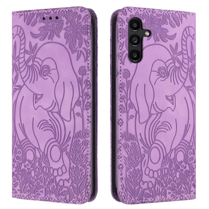 For Samsung Galaxy S25 5G Retro Elephant Embossed Leather Phone Case(Purple) - Galaxy S25 5G Cases by buy2fix | Online Shopping UK | buy2fix