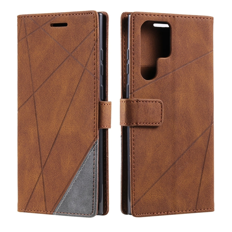 For Samsung Galaxy S25 Ultra 5G Skin Feel Splicing Leather Phone Case(Brown) - Galaxy S25 Ultra 5G Cases by buy2fix | Online Shopping UK | buy2fix