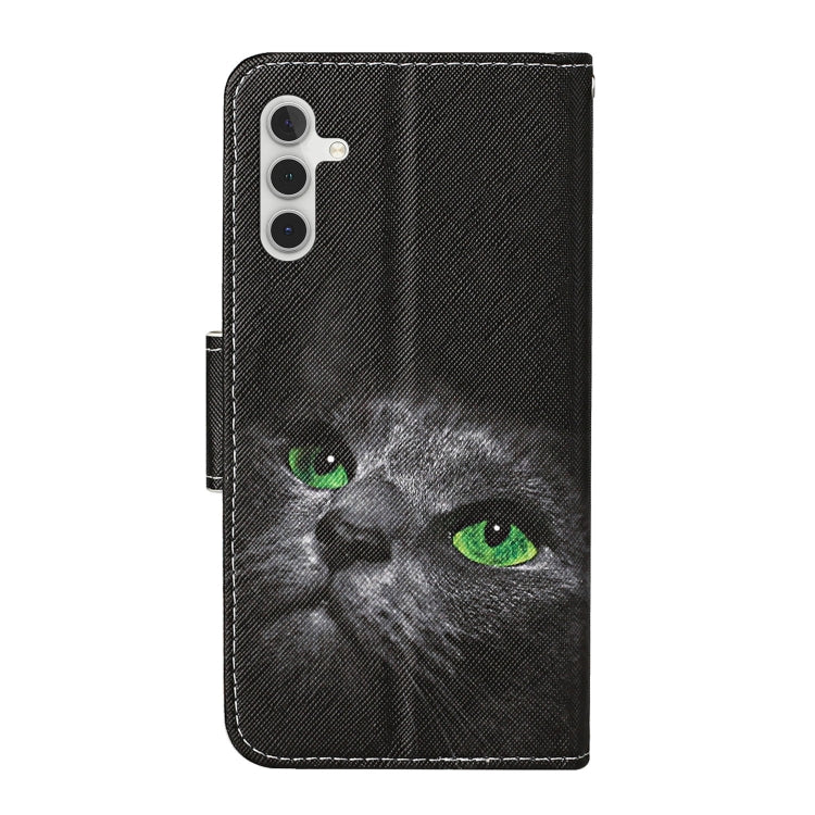 For Samsung Galaxy S25 5G Colored Drawing Pattern Leather Phone Case(Black Cat) - Galaxy S25 5G Cases by buy2fix | Online Shopping UK | buy2fix