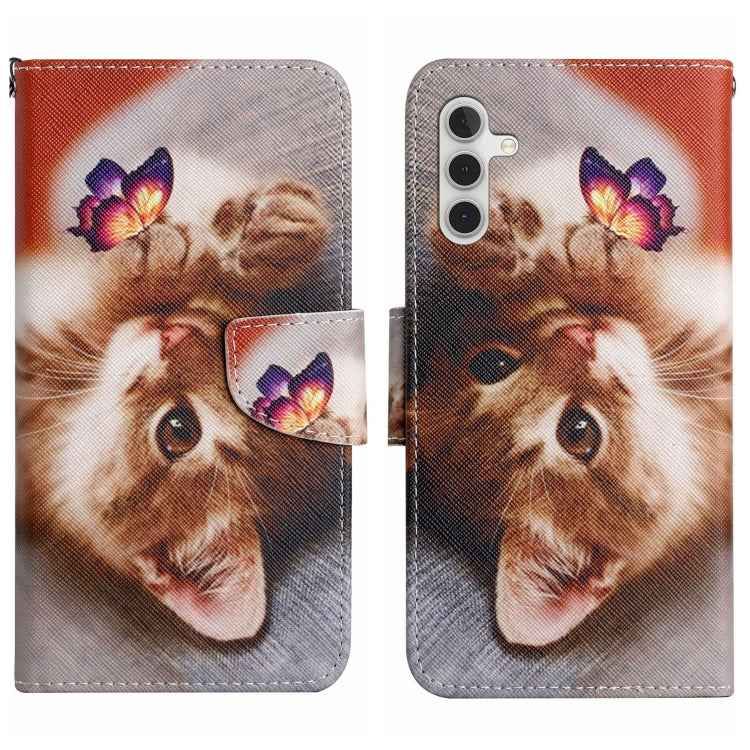 For Samsung Galaxy S25+ 5G Colored Drawing Pattern Leather Phone Case(Butterfly Cat) - Galaxy S25+ 5G Cases by buy2fix | Online Shopping UK | buy2fix