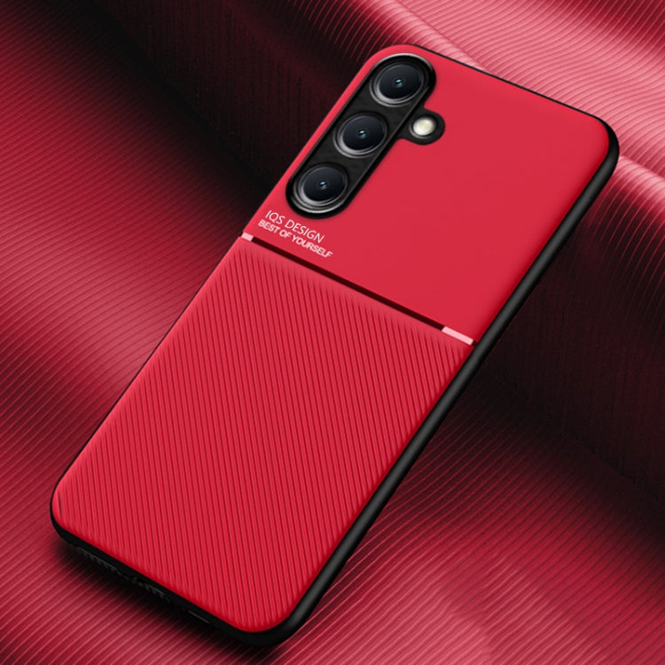 For Samsung Galaxy S25+ 5G Classic Tilt Strip Grain Magnetic PC Hybrid TPU Phone Case(Red) - Galaxy S25+ 5G Cases by buy2fix | Online Shopping UK | buy2fix