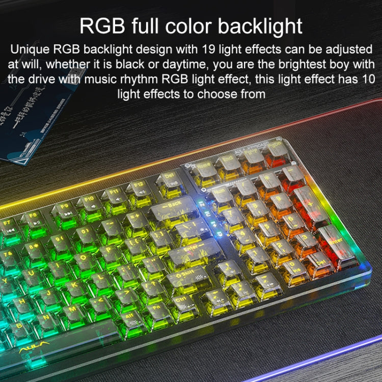 AULA F98 Pro 99 Keys Wired/2.4G/Bluetooth Three Model RGB Mechanical Keyboard, Shaft:Ice Soul Shaft(Transparent Black) - Wireless Keyboard by AULA | Online Shopping UK | buy2fix