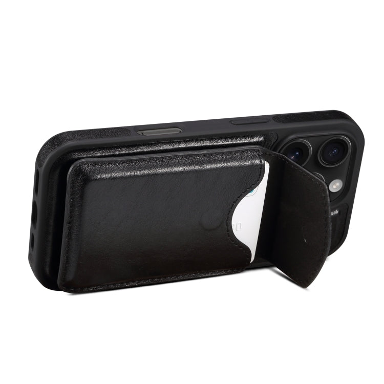 For iPhone 16 Pro Denior D22 Genuine Leather MagSafe Holder Detachable Card Slot Phone Case(Black) - iPhone 16 Pro Cases by Denior | Online Shopping UK | buy2fix