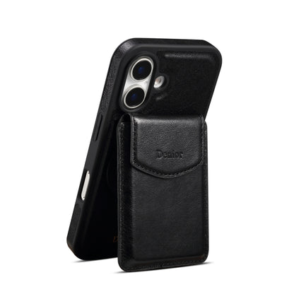 For iPhone 16 Denior D22 Genuine Leather MagSafe Holder Detachable Card Slot Phone Case(Black) - iPhone 16 Cases by Denior | Online Shopping UK | buy2fix