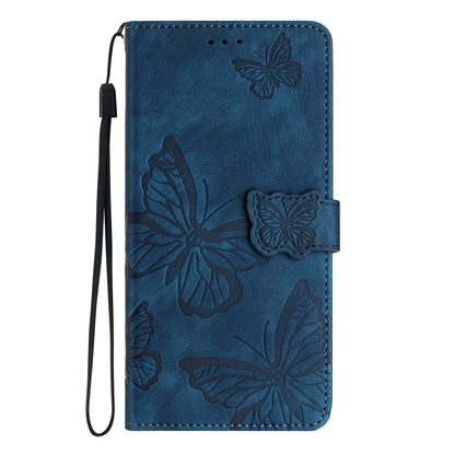 For Samsung Galaxy S25 5G Skin-feel Embossed Butterfly Leather Phone Case(Blue) - Galaxy S25 5G Cases by buy2fix | Online Shopping UK | buy2fix