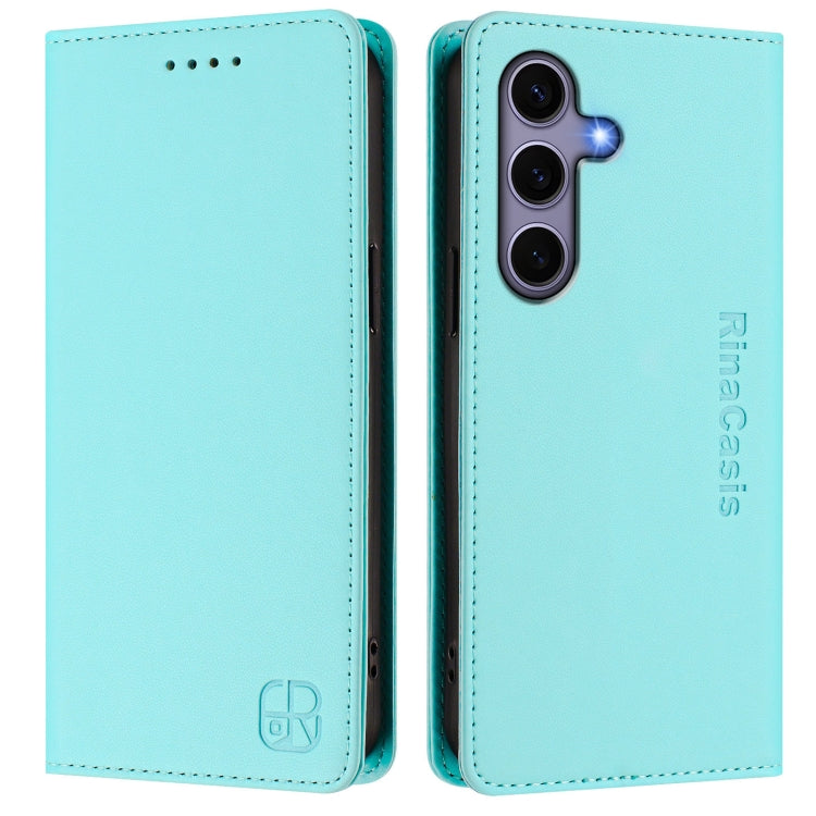 For Samsung Galaxy S24+ / S25+ 5G RC01 Dual-Folded Magnetic Suction RFID Leather Phone Case(Mint Green) - Galaxy S25+ 5G Cases by buy2fix | Online Shopping UK | buy2fix