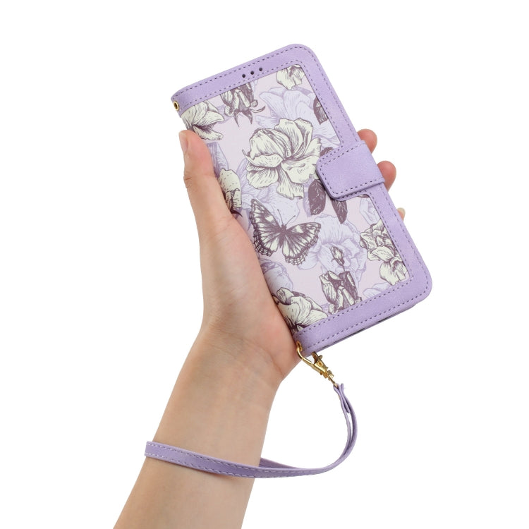 For Samsung Galaxy S25 Ultra 5G Floral Pattern Leather Phone Case with Lanyard(Light Purple) - Galaxy S25 Ultra 5G Cases by buy2fix | Online Shopping UK | buy2fix