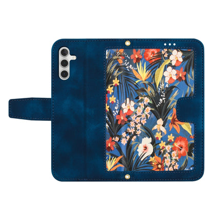 For Samsung Galaxy S25 5G Floral Pattern Leather Phone Case with Lanyard(Dark Blue) - Galaxy S25 5G Cases by buy2fix | Online Shopping UK | buy2fix