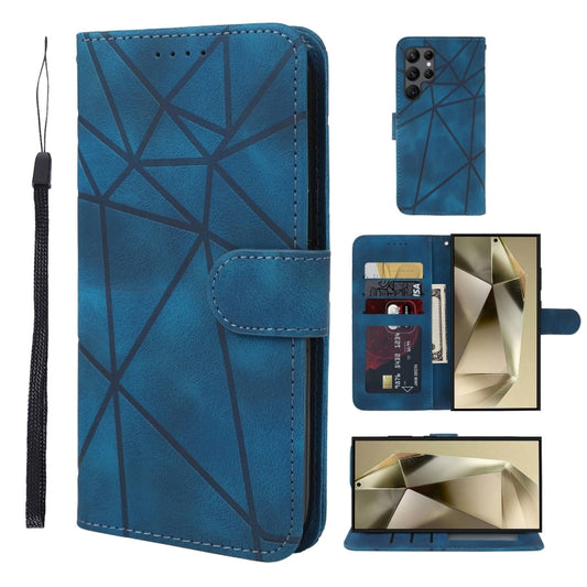 For Samsung Galaxy S25 Ultra 5G Skin Feel Geometric Lines Leather Phone Case(Blue) - Galaxy S25 Ultra 5G Cases by buy2fix | Online Shopping UK | buy2fix