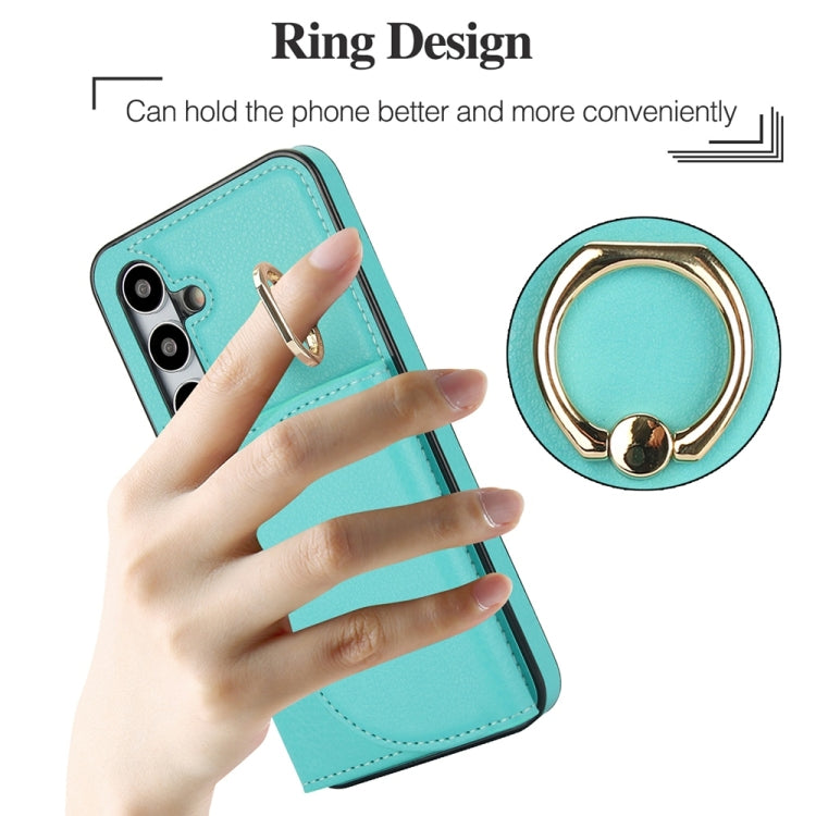 For Samsung Galaxy S25+ 5G Ring Holder Card Bag Skin Feel Phone Case(Green) - Galaxy S25+ 5G Cases by buy2fix | Online Shopping UK | buy2fix