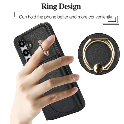 For Samsung Galaxy S25+ 5G Ring Holder Card Bag Skin Feel Phone Case(Black) - Galaxy S25+ 5G Cases by buy2fix | Online Shopping UK | buy2fix