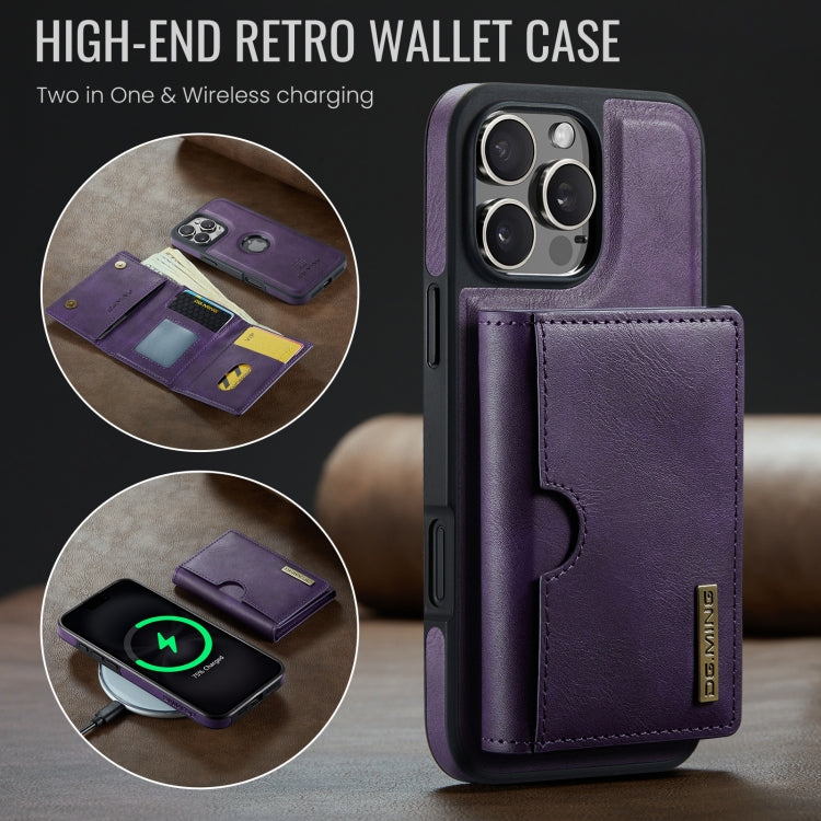 For iPhone 16 Pro Max DG.MING M6 Series RFID Tri-fold Card Bag Removable Leather Phone Case(Purple) - iPhone 16 Pro Max Cases by DG.MING | Online Shopping UK | buy2fix