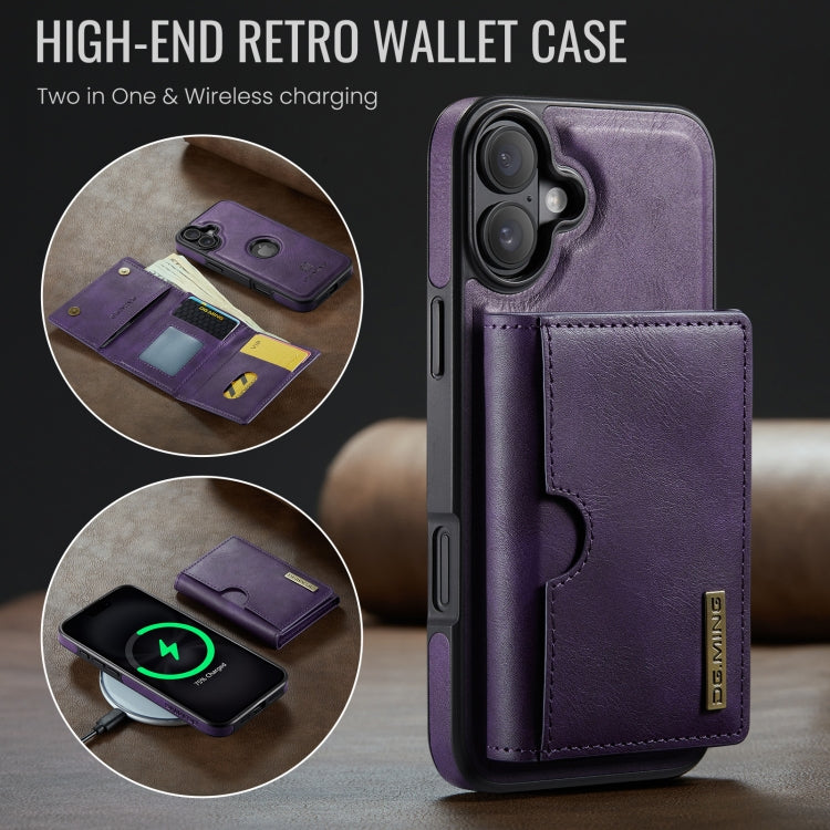 For iPhone 16 Plus DG.MING M6 Series RFID Tri-fold Card Bag Removable Leather Phone Case(Purple) - iPhone 16 Plus Cases by DG.MING | Online Shopping UK | buy2fix