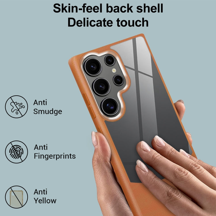 For Samsung Galaxy S25 Ultra 5G Litchi Texture TPU Hybrid Acrylic Phone Case(Brown) - Galaxy S25 Ultra 5G Cases by buy2fix | Online Shopping UK | buy2fix